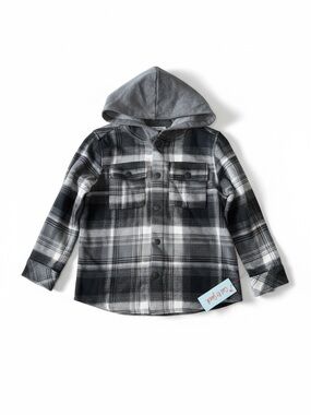 Cat & Jack Boys Hooded Flannel Shirt Shacket Plaid Snap Front Size M NWT